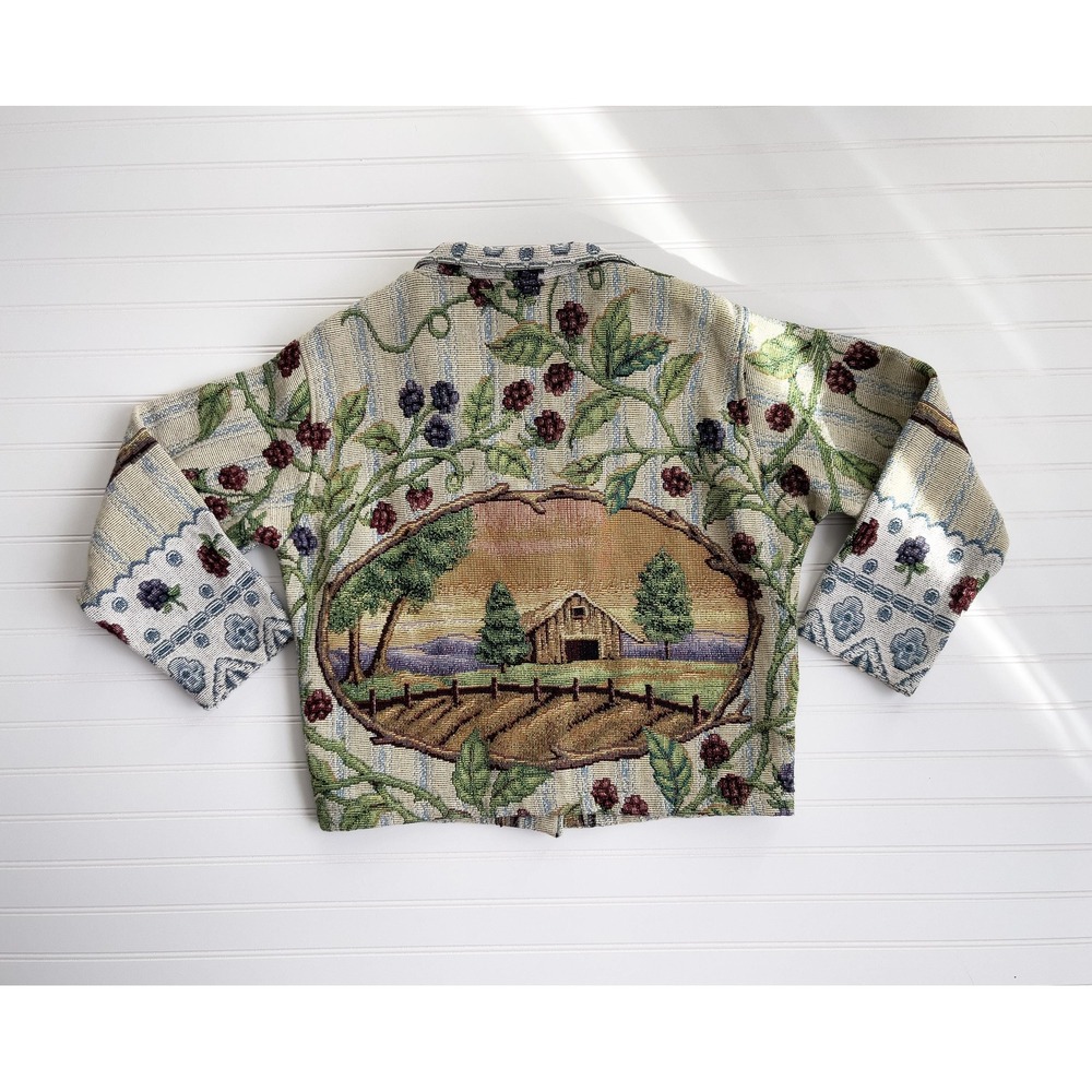 vtg Sugar Street Weavers berry farm cottagecore woven tapestry jacket